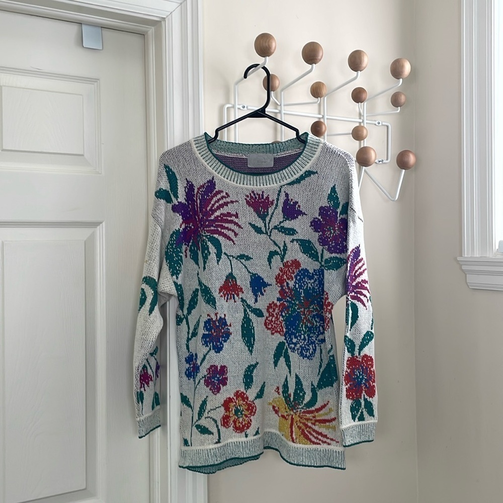 Bogner - Floral Sweater Top - Green / White - Small